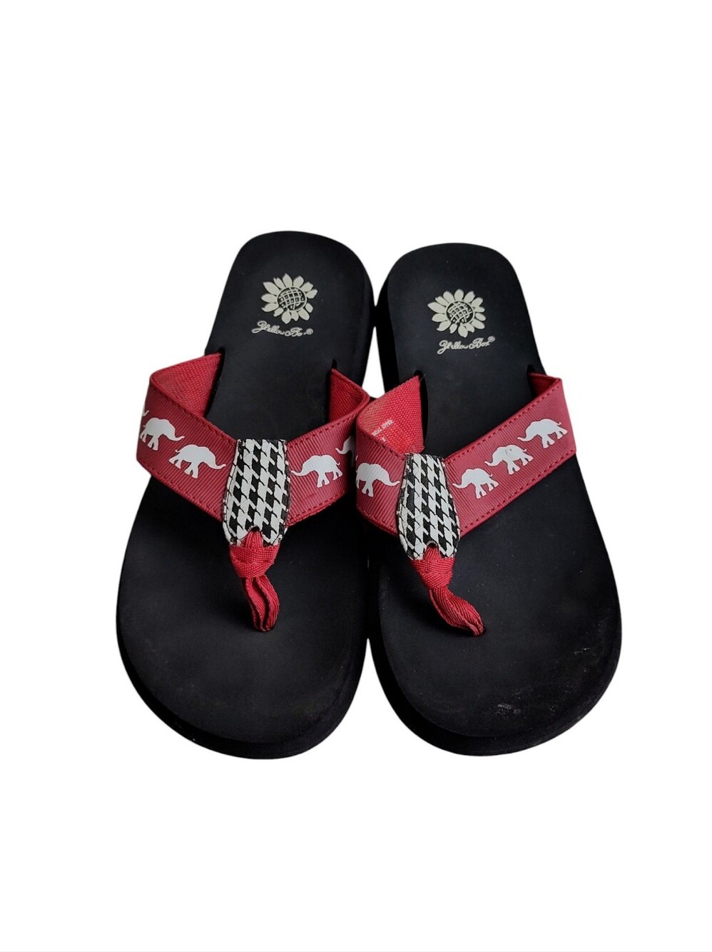 Yellow Box Black Footbed Flip Flops with Red Elephant Strap